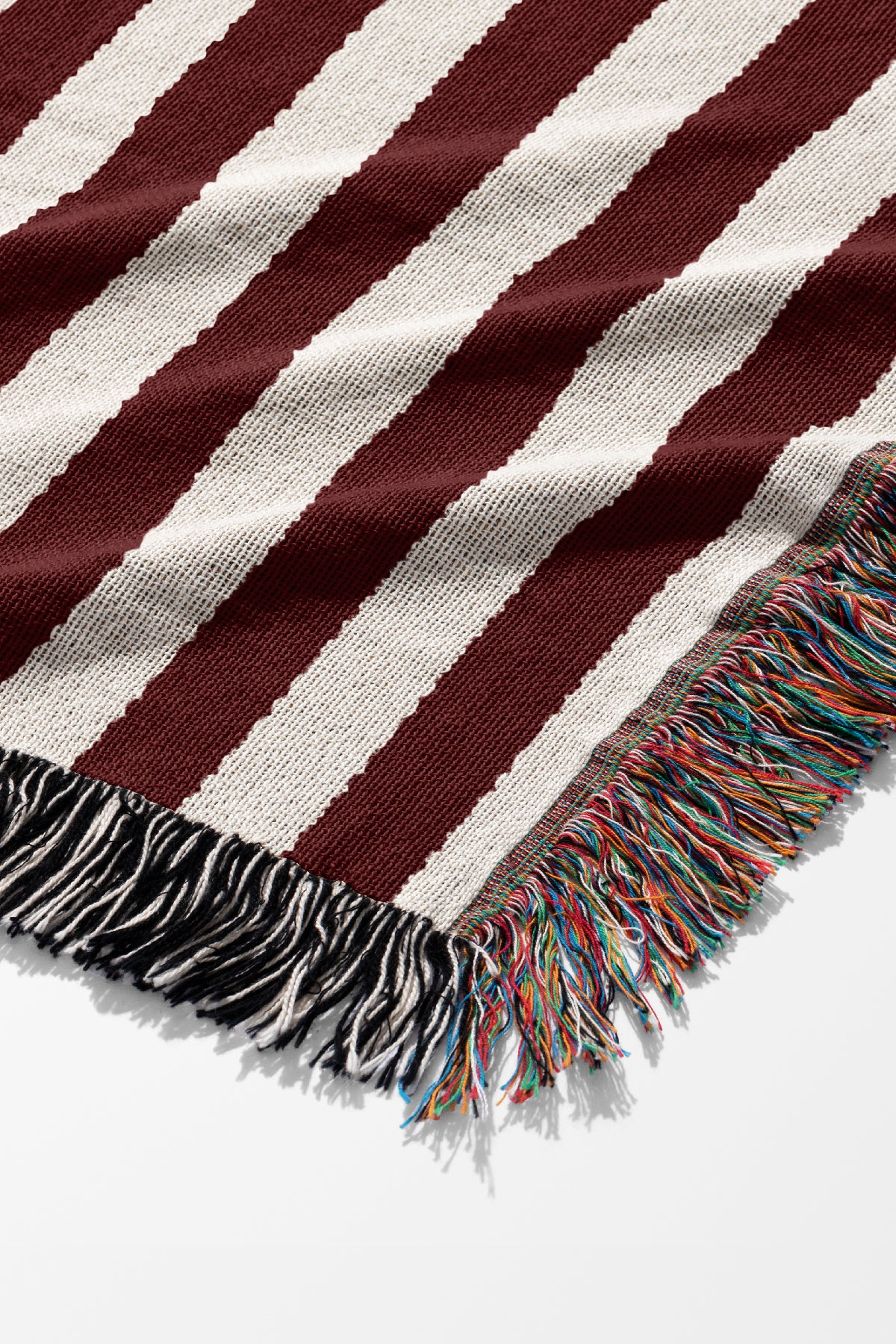 Still Line Stripe Jacquard Woven Blanket (Ivory Oxblood) | Harper & Blake