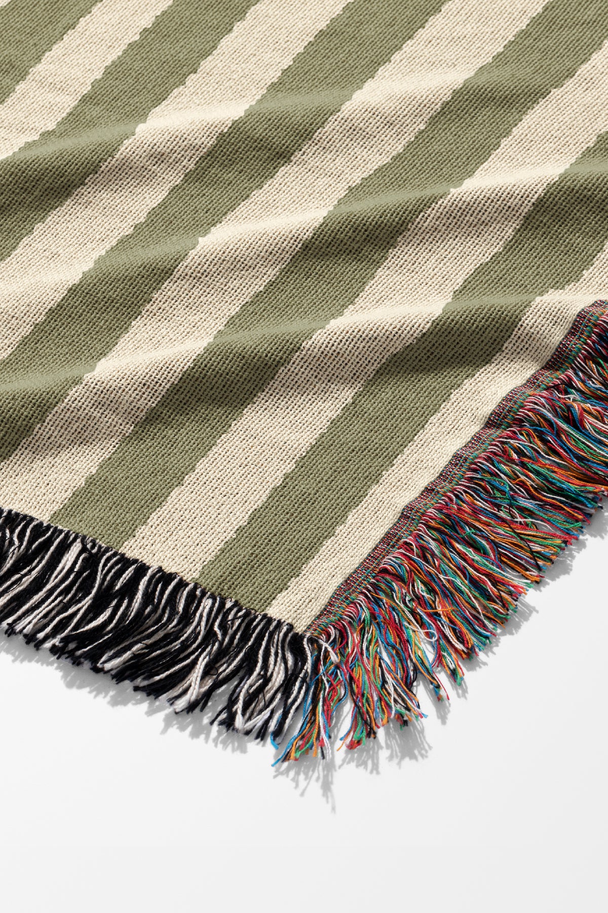 Still Line Stripe Jacquard Woven Blanket (Linen Moss Green) | Harper & Blake
