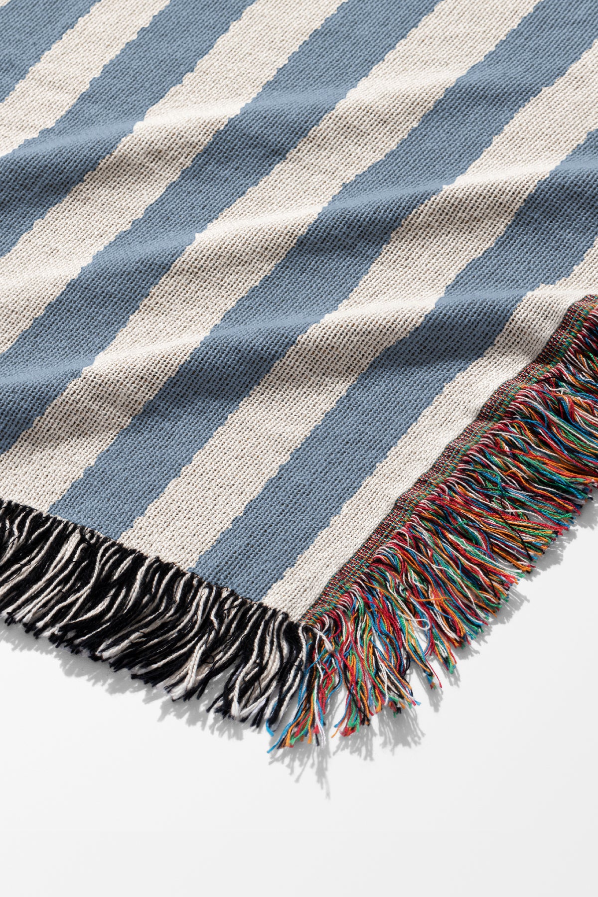 Still Line Stripe Jacquard Woven Blanket (Ivory Dusty Blue) | Harper & Blake