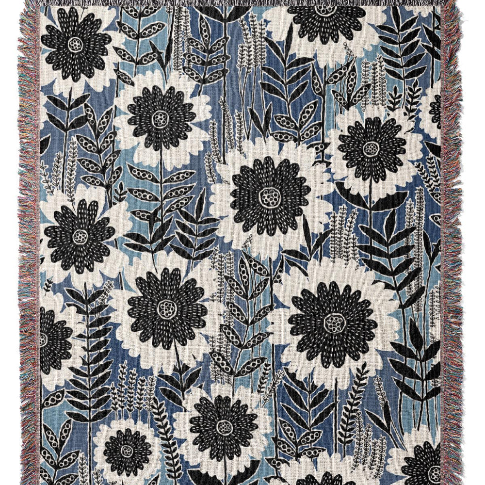 Retro Garden by Rachel Parker Jacquard Woven Blanket (Blue) | Harper & Blake