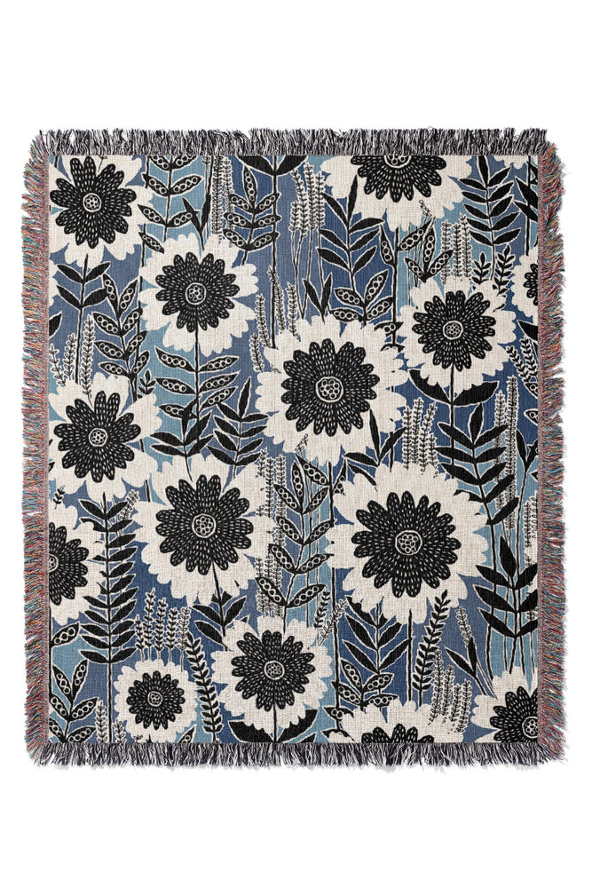 Retro Garden by Rachel Parker Jacquard Woven Blanket (Blue) | Harper & Blake