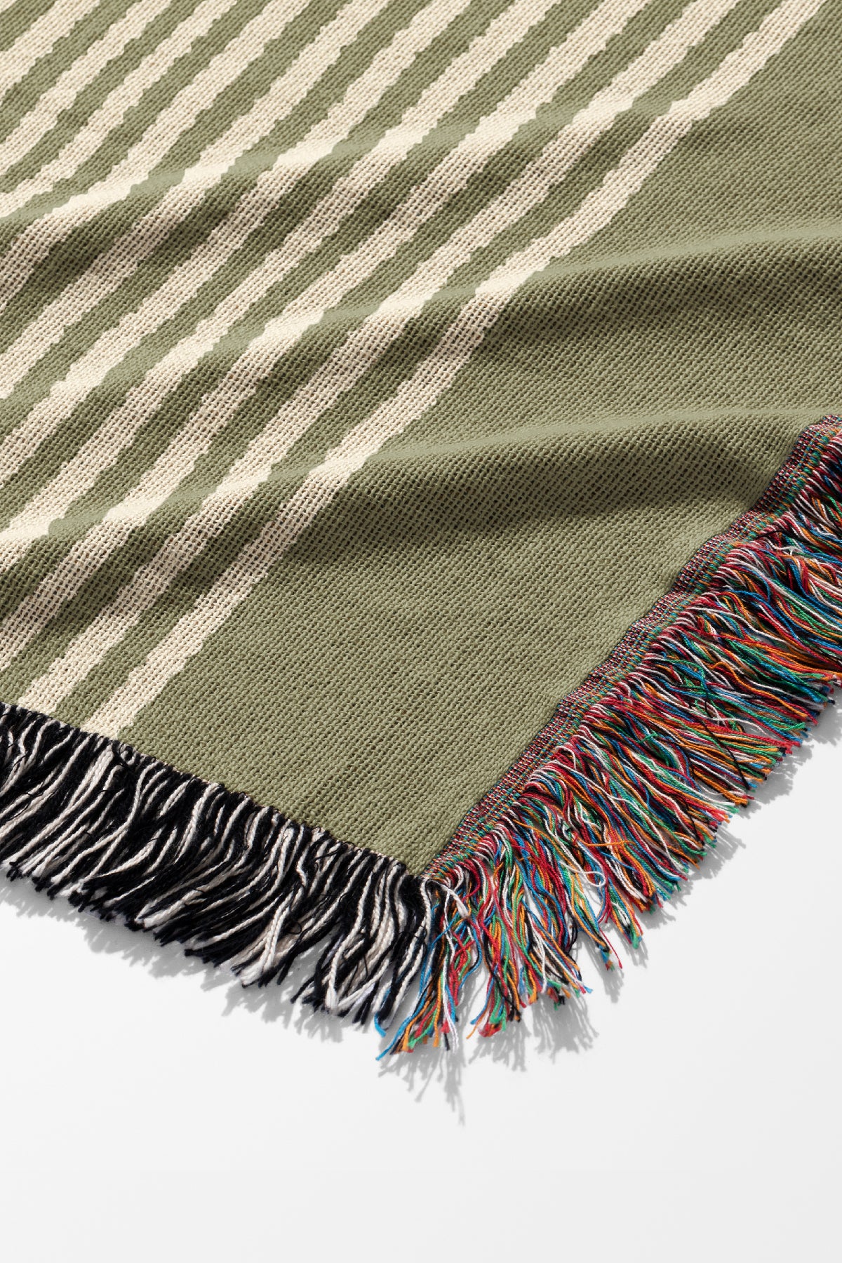 Still Line Vertical Stripe Block Jacquard Woven Blanket (Linen Moss Green) | Harper & Blake