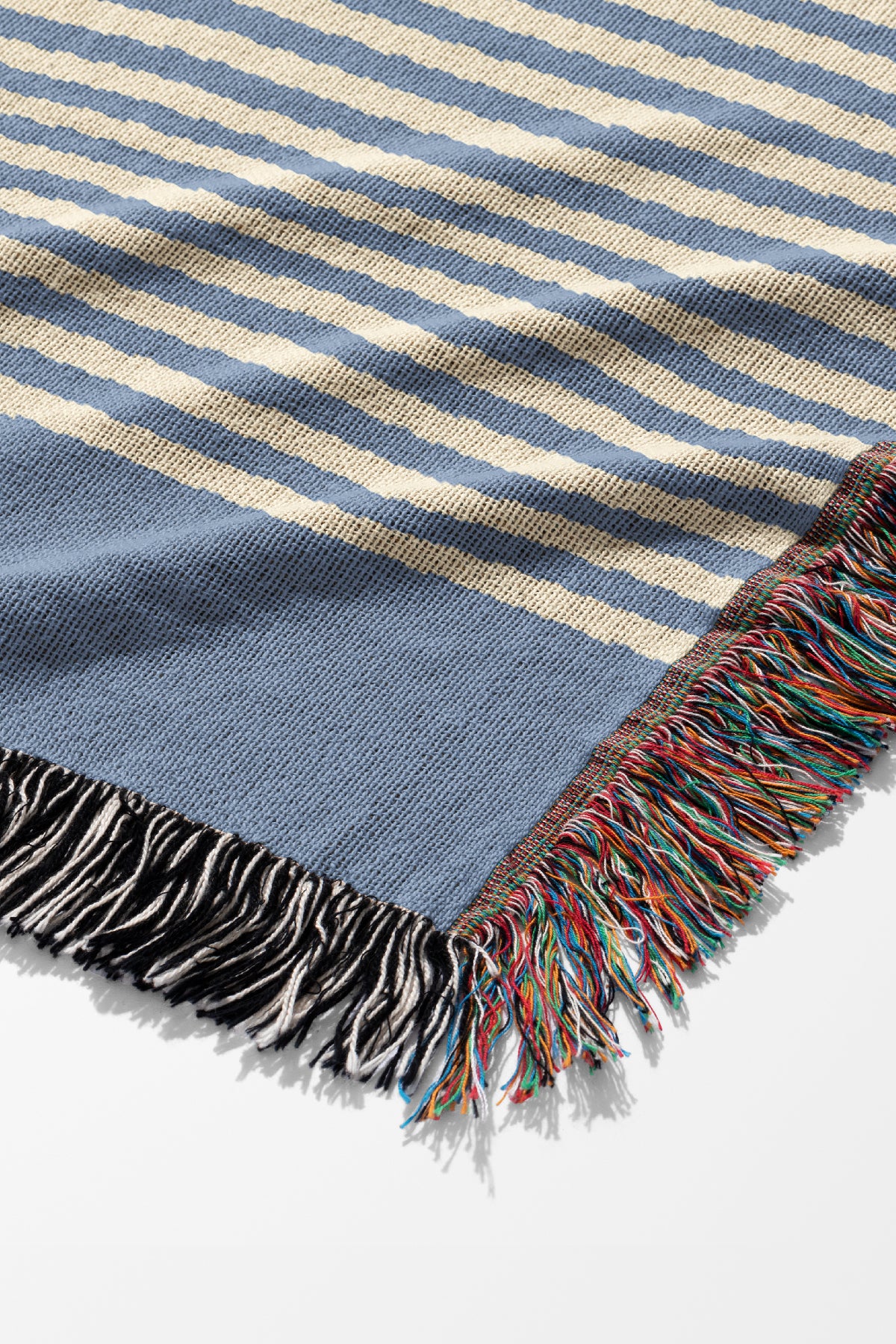 Still Line Stripe Block Jacquard Woven Blanket (Dusty Blue) | Harper & Blake | Harper & Blake