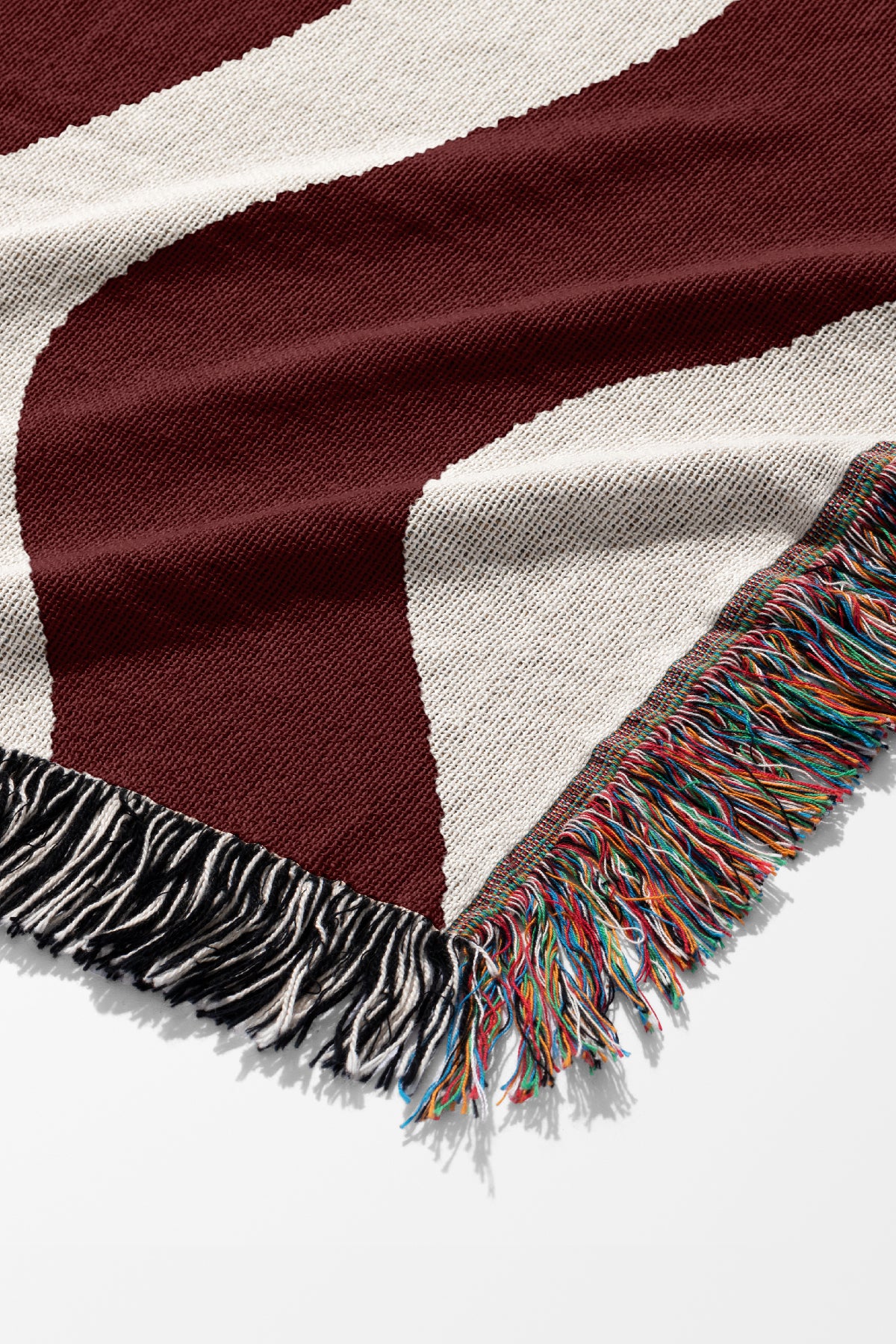 Vertical Wave Jacquard Woven Blanket (Ivory Oxblood) | Harper & Blake