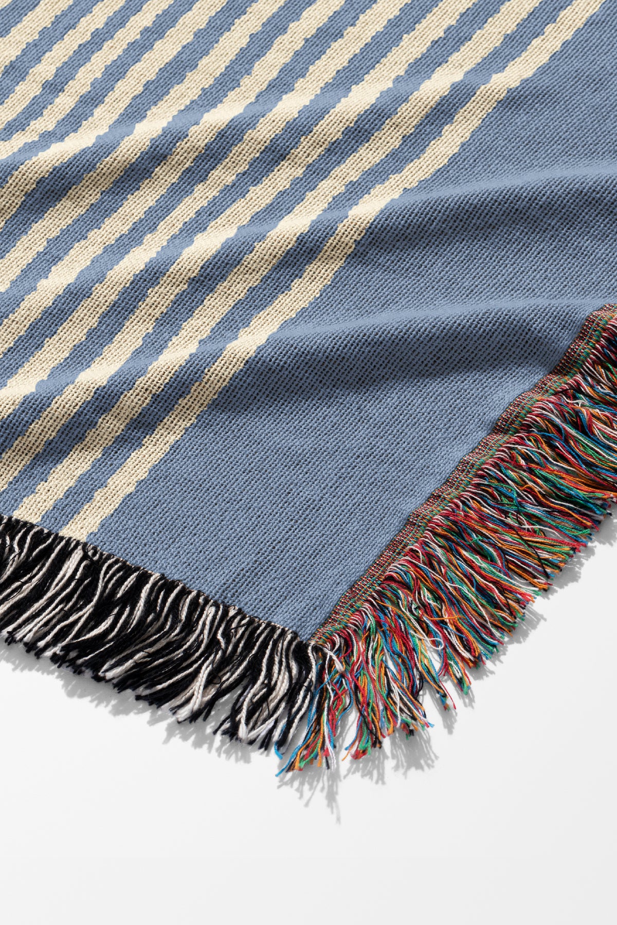 Still Line Vertical Stripe Block Jacquard Woven Blanket (Dusty Blue) | Harper & Blake