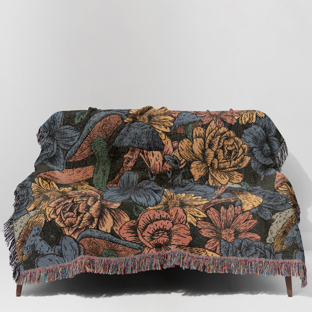 
                  
                    Mushroom Flowers Jacquard Woven Blanket (Blue Black) | Harper & Blake
                  
                