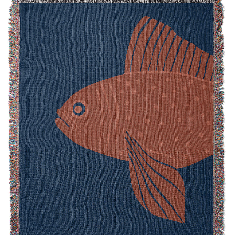 Goldfish Jacquard Woven Blanket (Dark Blue) | Harper & Blake