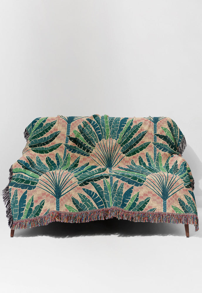 
            
                Load image into Gallery viewer, Mod Traveller Palms by Misentangledvision Jacquard Woven Blanket (Pink) | Harper &amp;amp; Blake
            
        