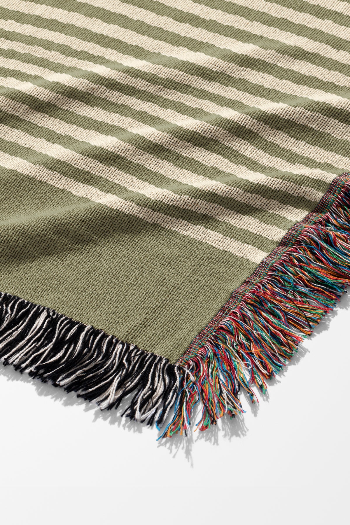 Still Line Stripe Block Jacquard Woven Blanket (Linen Moss Green) | Harper & Blake