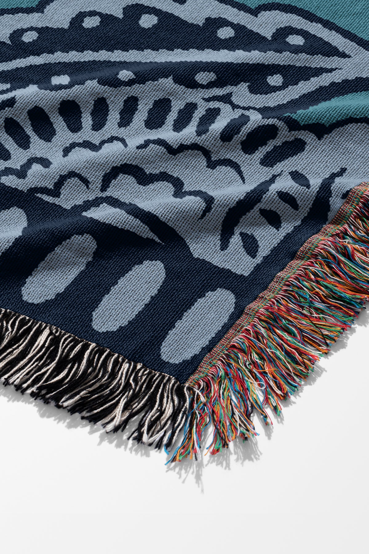 The Peony Throw Jacquard Woven Blanket (Blue) | Harper & Blake