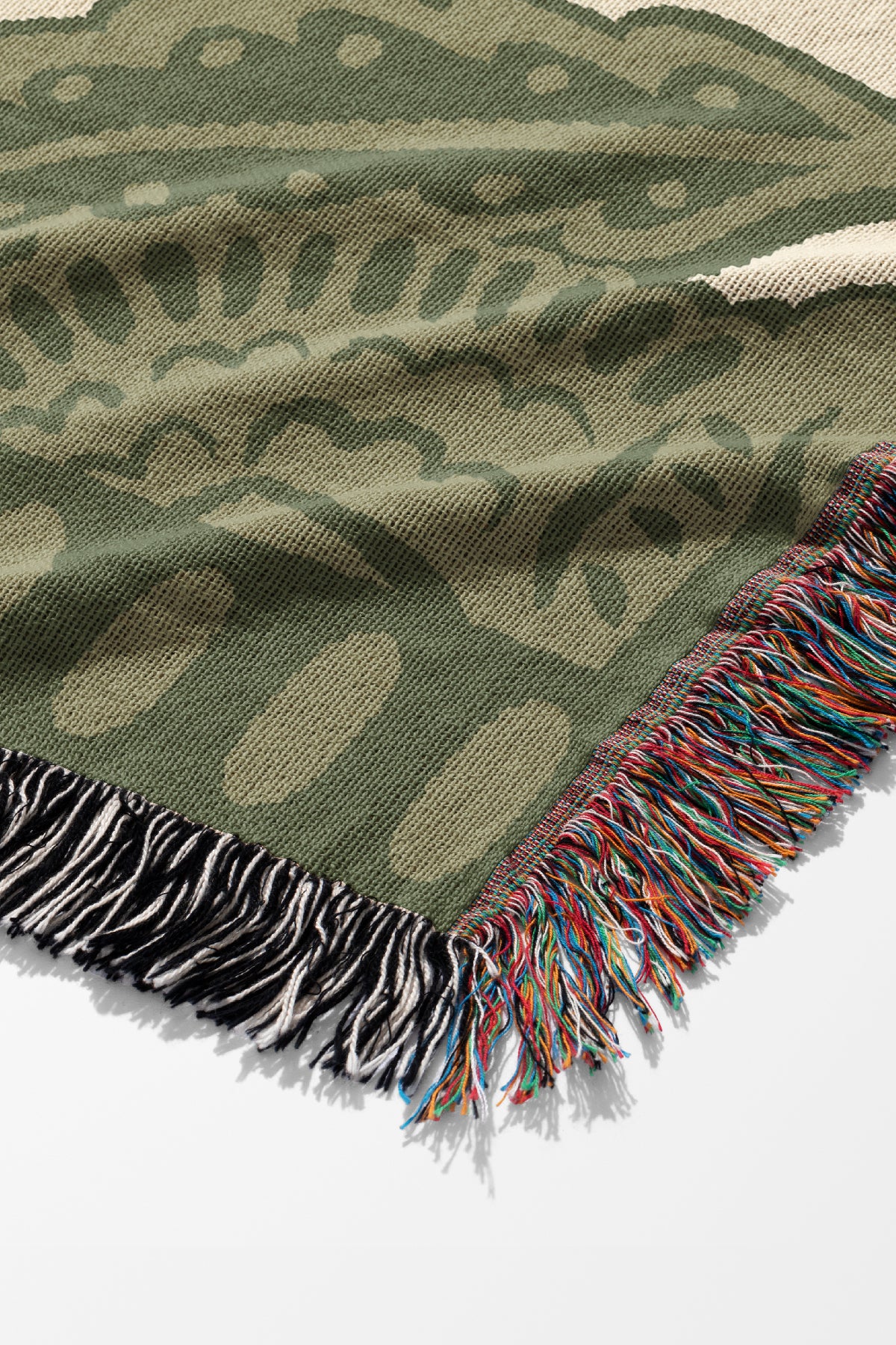 The Peony Throw Jacquard Woven Blanket (Off-White & Green) | Harper & Blake