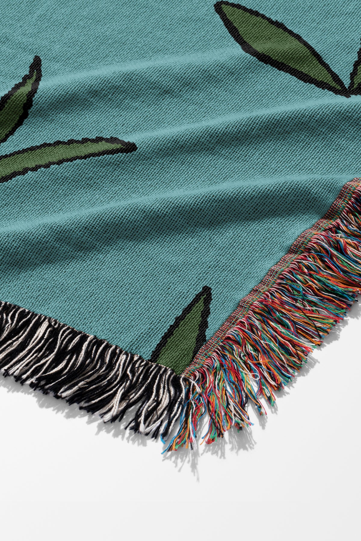 Tiger & Plants Jacquard Woven Blanket (Blue) | Harper & Blake