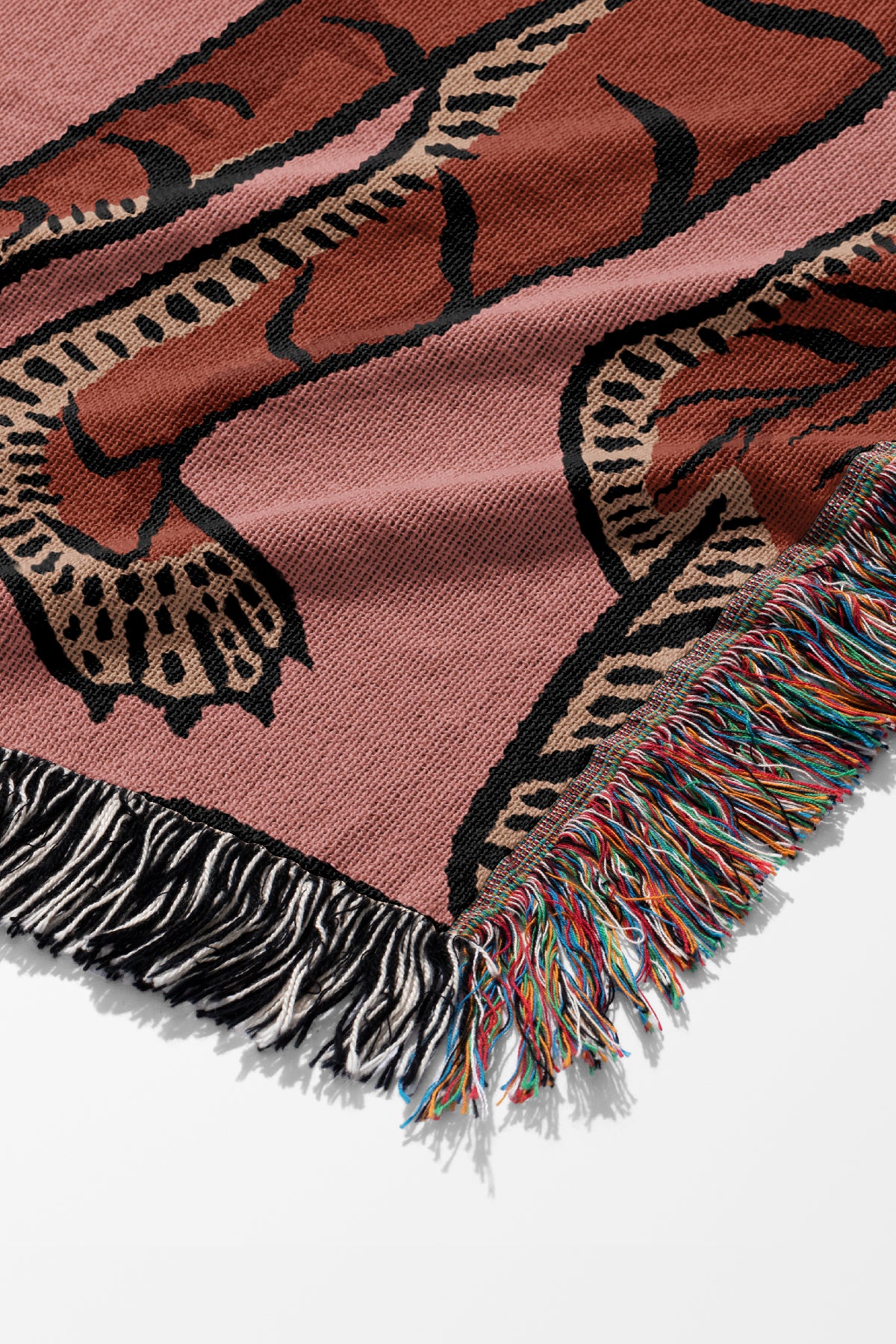 Tiger & Plants Scatter Jacquard Woven Blanket (Pink) | Harper & Blake