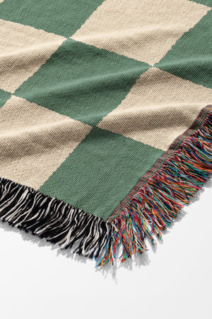 Checkered Jacquard Woven Blanket (Green Beige) | Harper & Blake