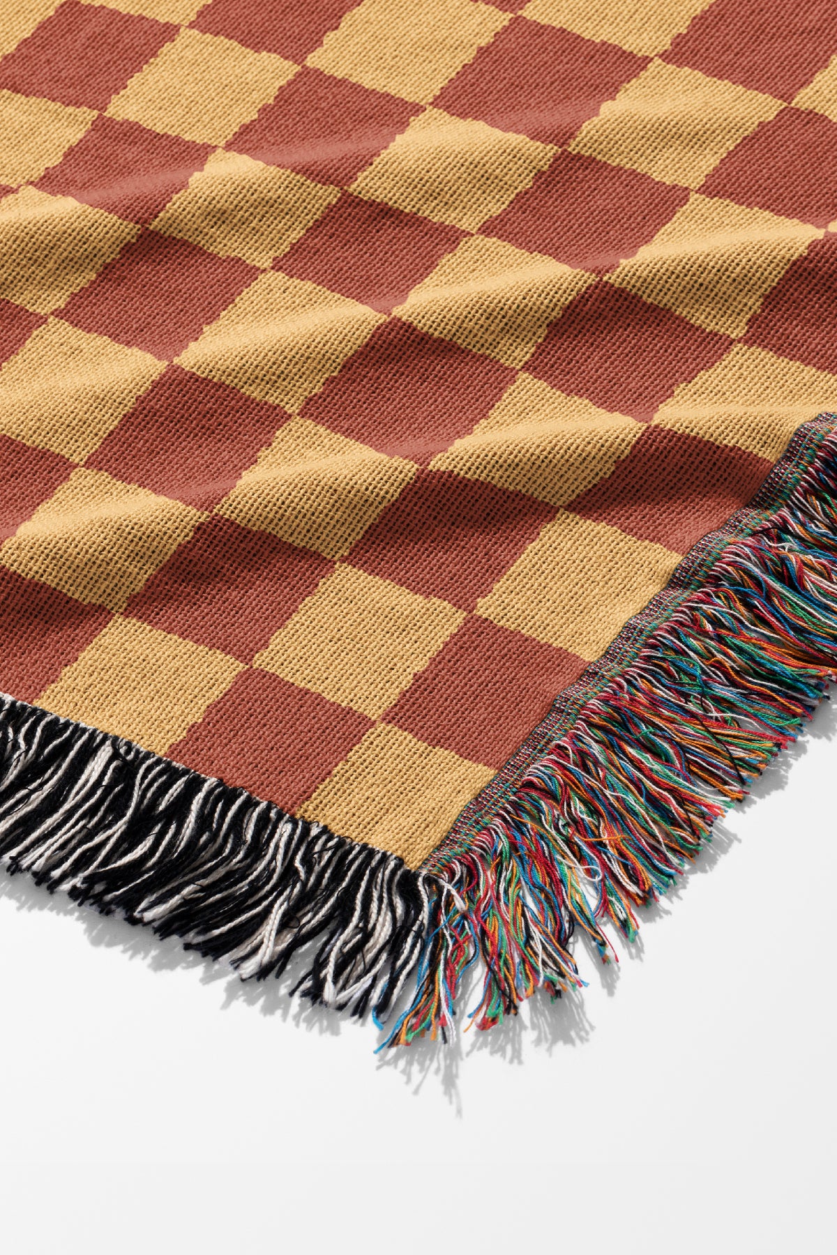 Checkered Jacquard Woven Blanket (Burnt Orange Beige) | Harper & Blake