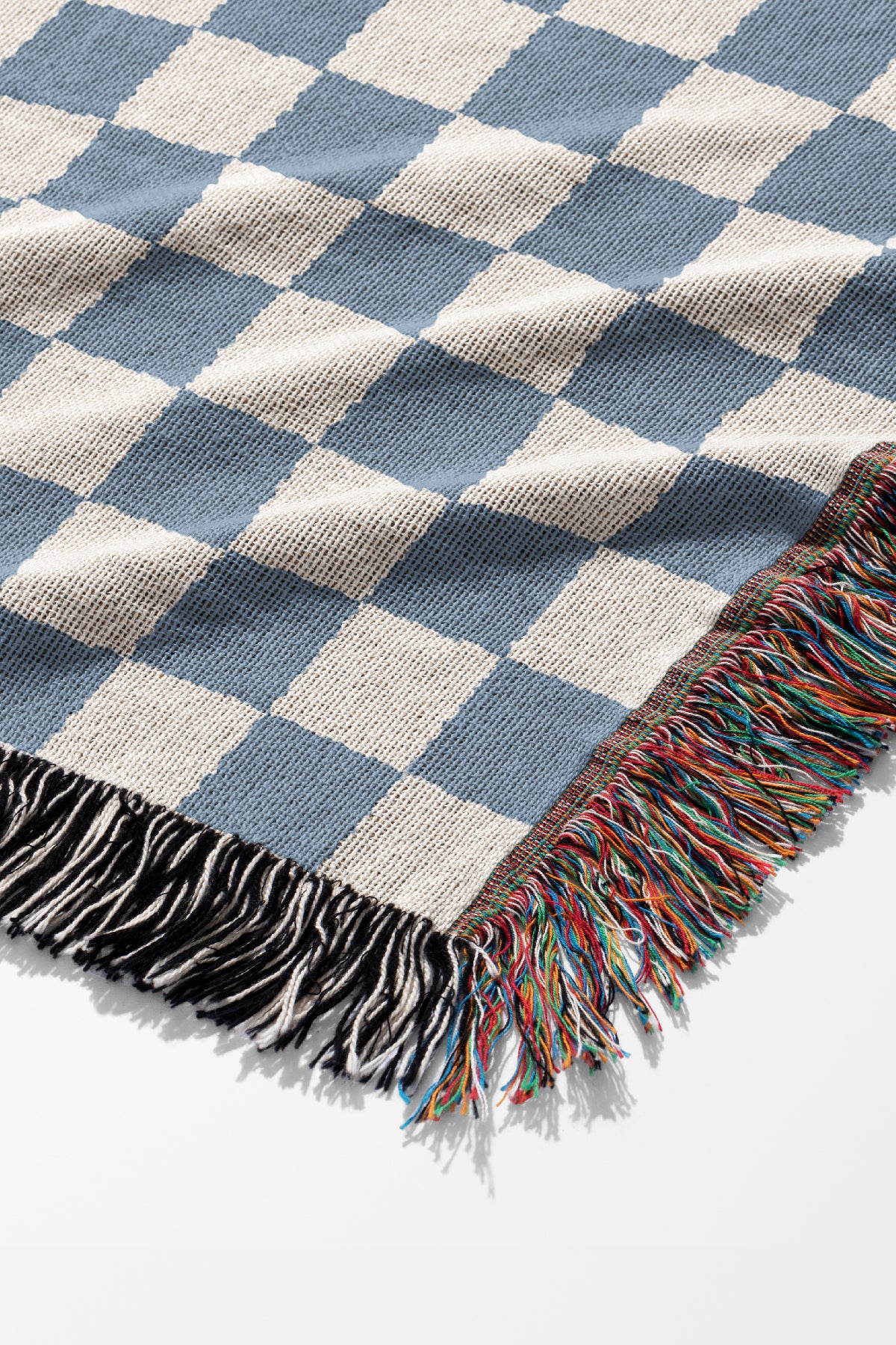 Checkered Jacquard Woven Blanket (Ivory Dusty Blue) | Harper & Blake