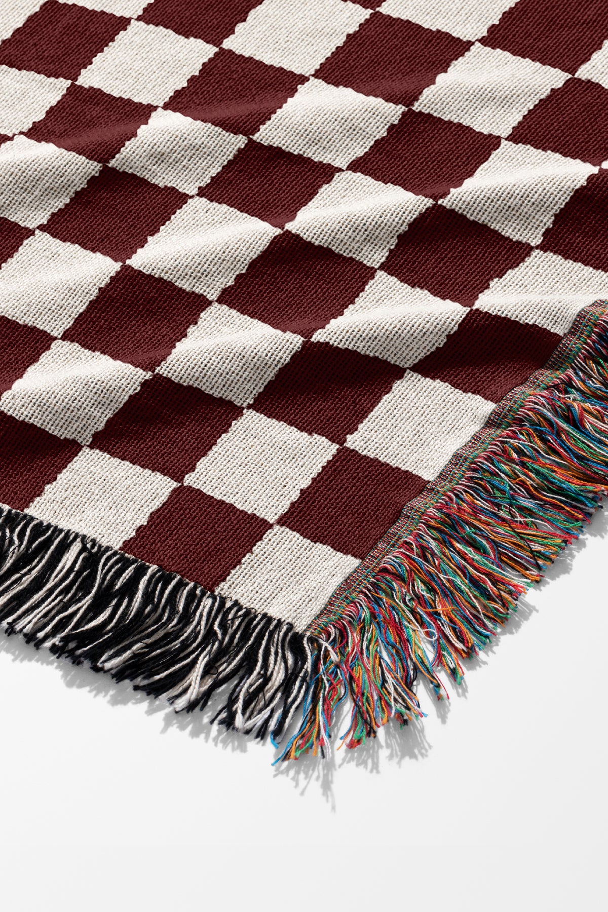 Checkered Jacquard Woven Blanket (Ivory Oxblood) | Harper & Blake