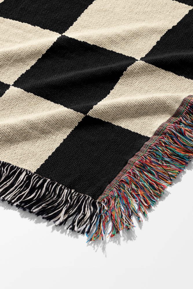 Checkered Jacquard Woven Blanket (Peach Black) | Harper & Blake