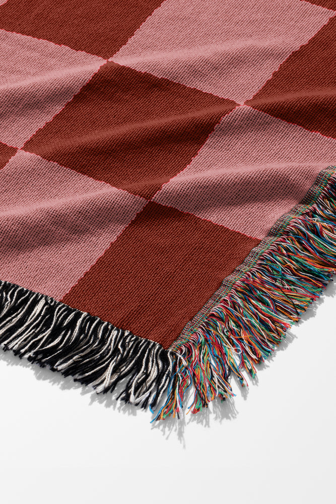 Checkered Jacquard Woven Blanket (Pink Red) | Harper & Blake