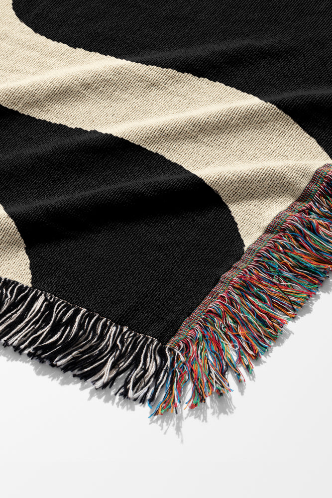 Swirl Lines Abstract Jacquard Woven Blanket (Black Peach) | Harper & Blake