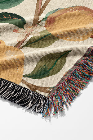 Luscious Lemons By Rebecca Elfast Jacquard Woven Blanket (Beige) | Harper & Blake