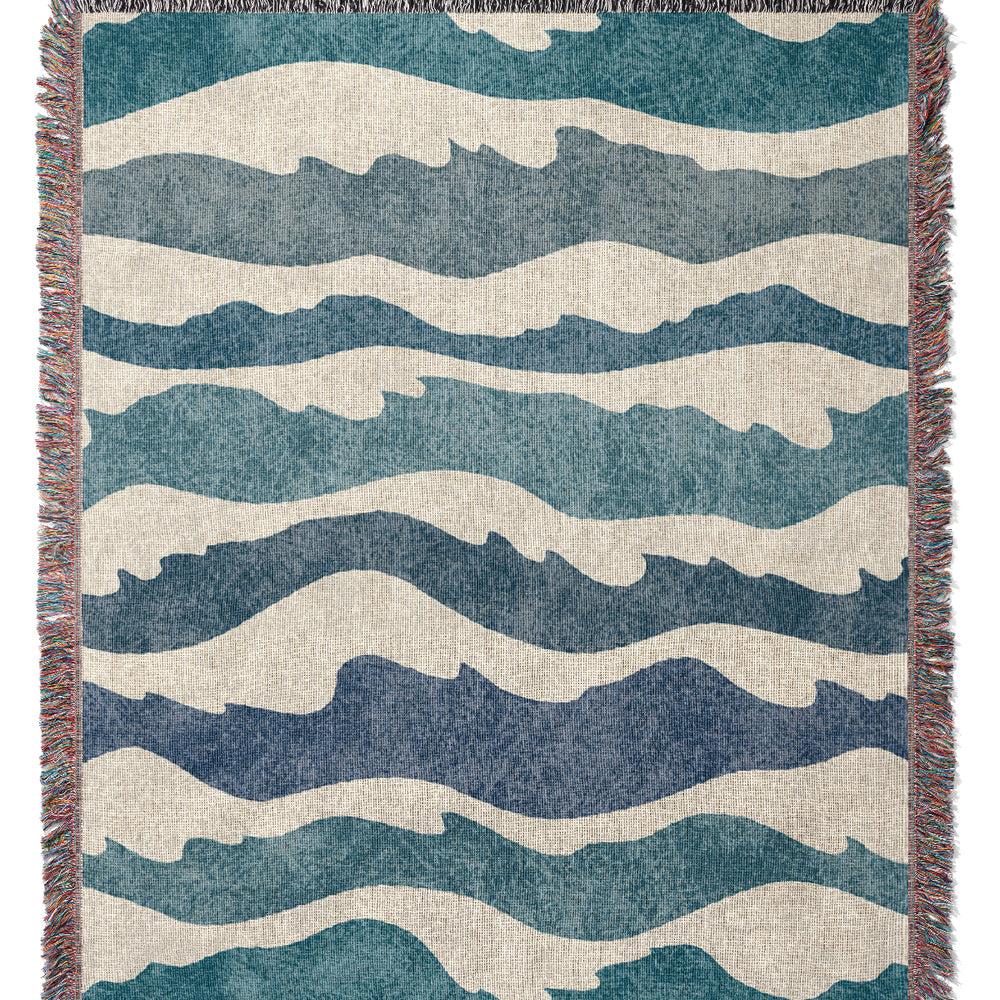 Textured Ocean Waves by Denes Anna Design Jacquard Woven Blanket (Blue) | Harper & Blake