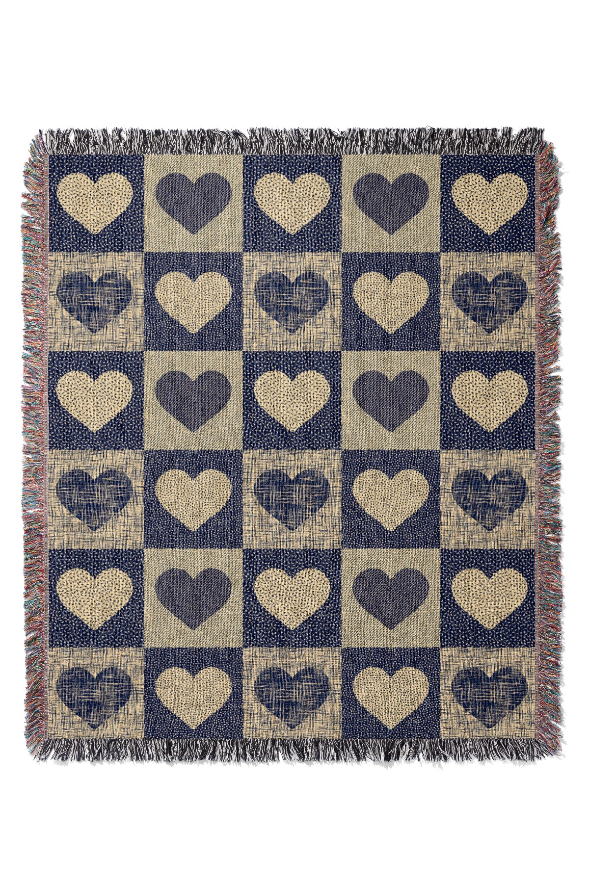 Textured Valentine Love Hearts by Denes Anna Design Jacquard Woven Blanket (Blue) | Harper & Blake