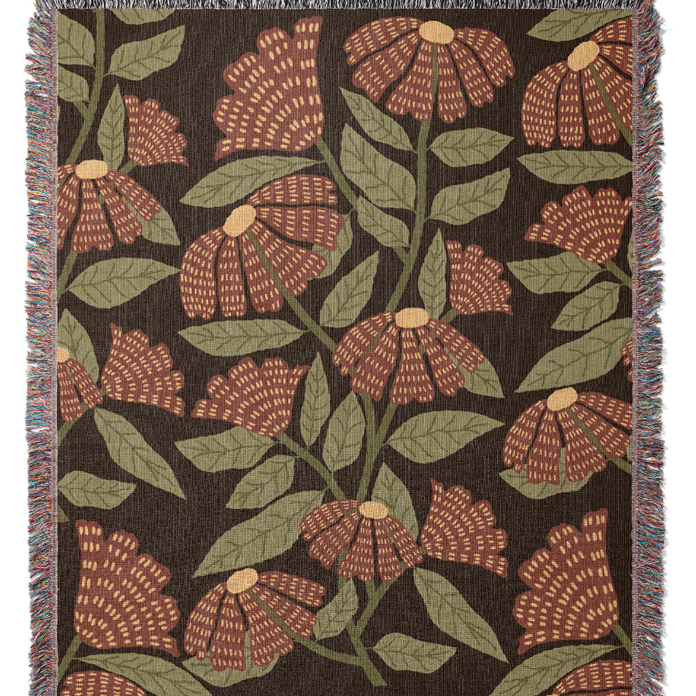 Florals Jacquard Woven Blanket (Black) | Harper & Blake