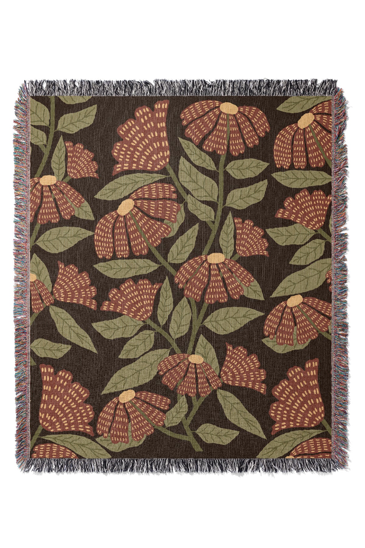 Florals Jacquard Woven Blanket (Black) | Harper & Blake