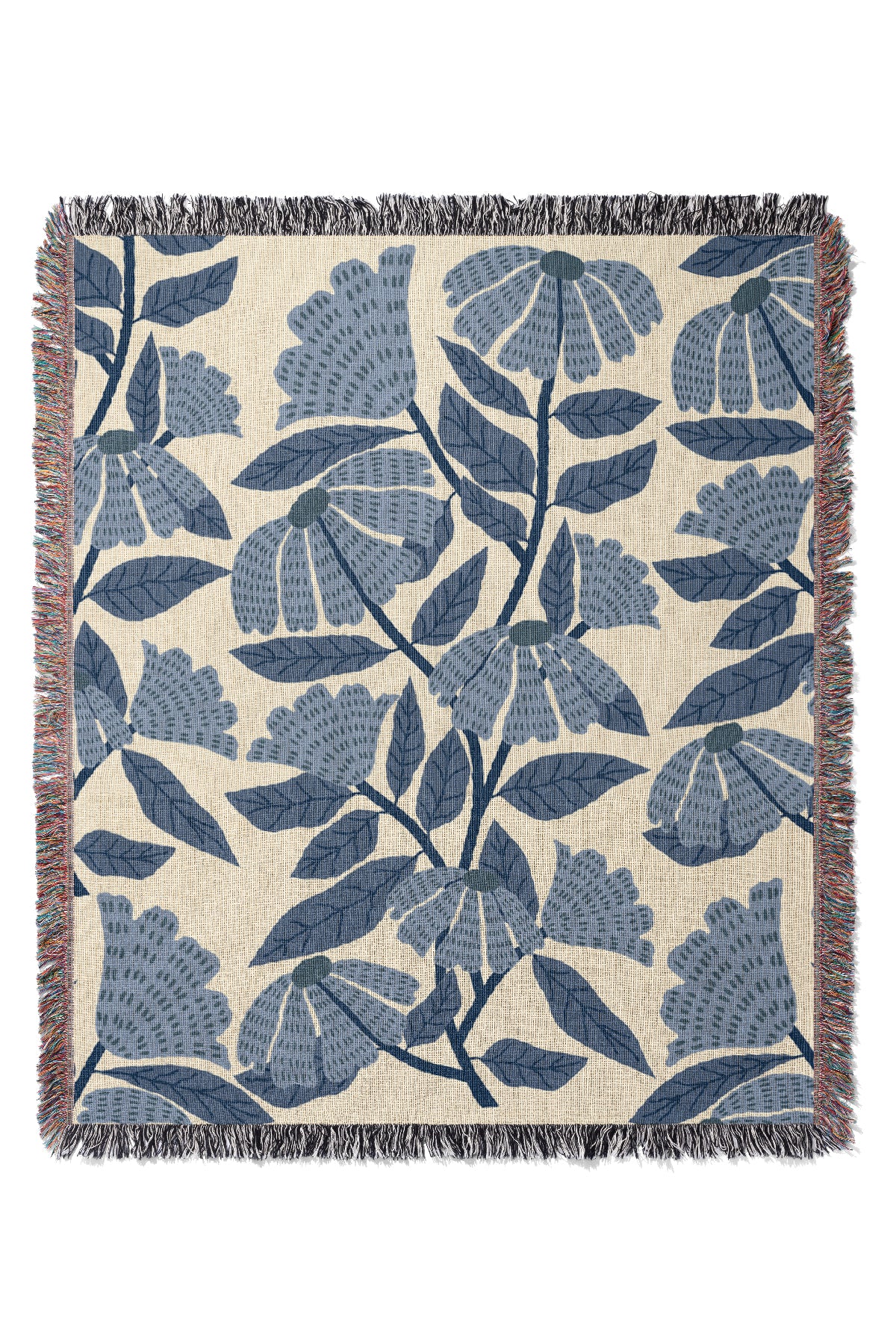 Florals Jacquard Woven Blanket (Blue) | Harper & Blake