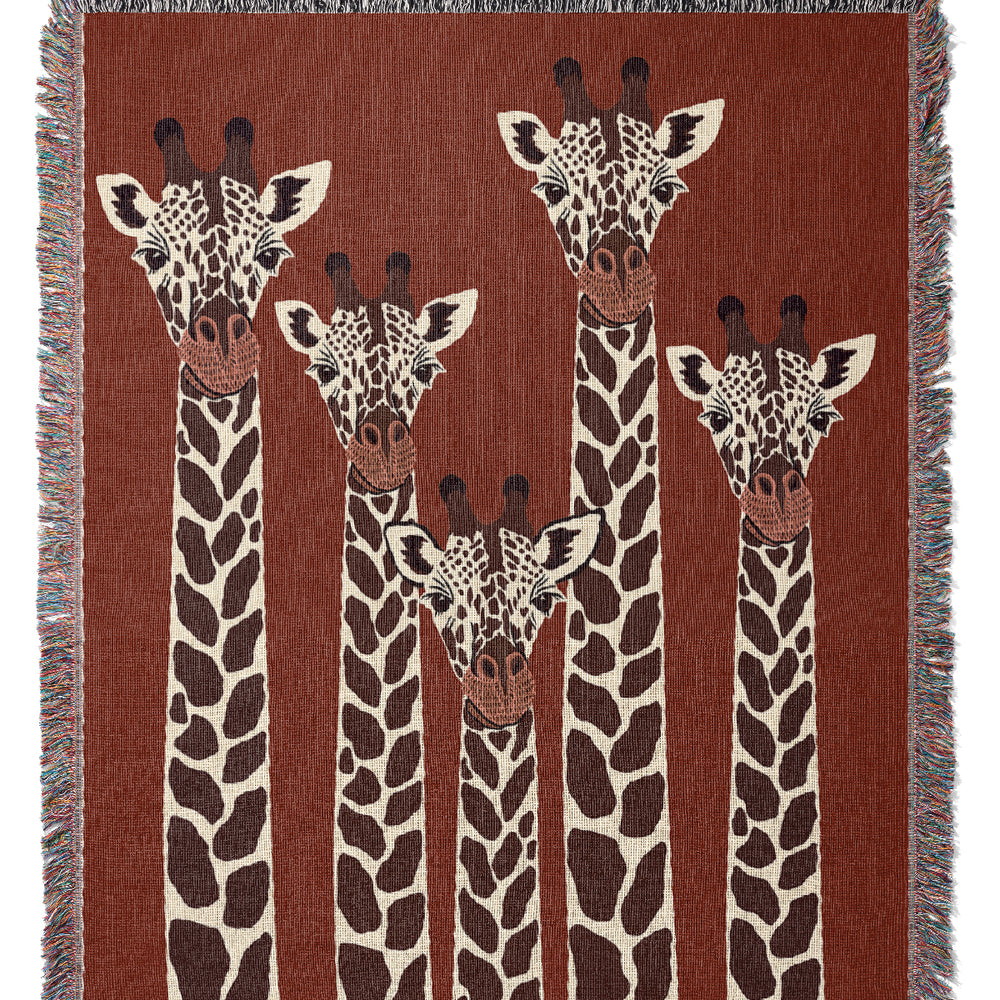 Giraffe Jacquard Woven Blanket (Red) | Harper & Blake