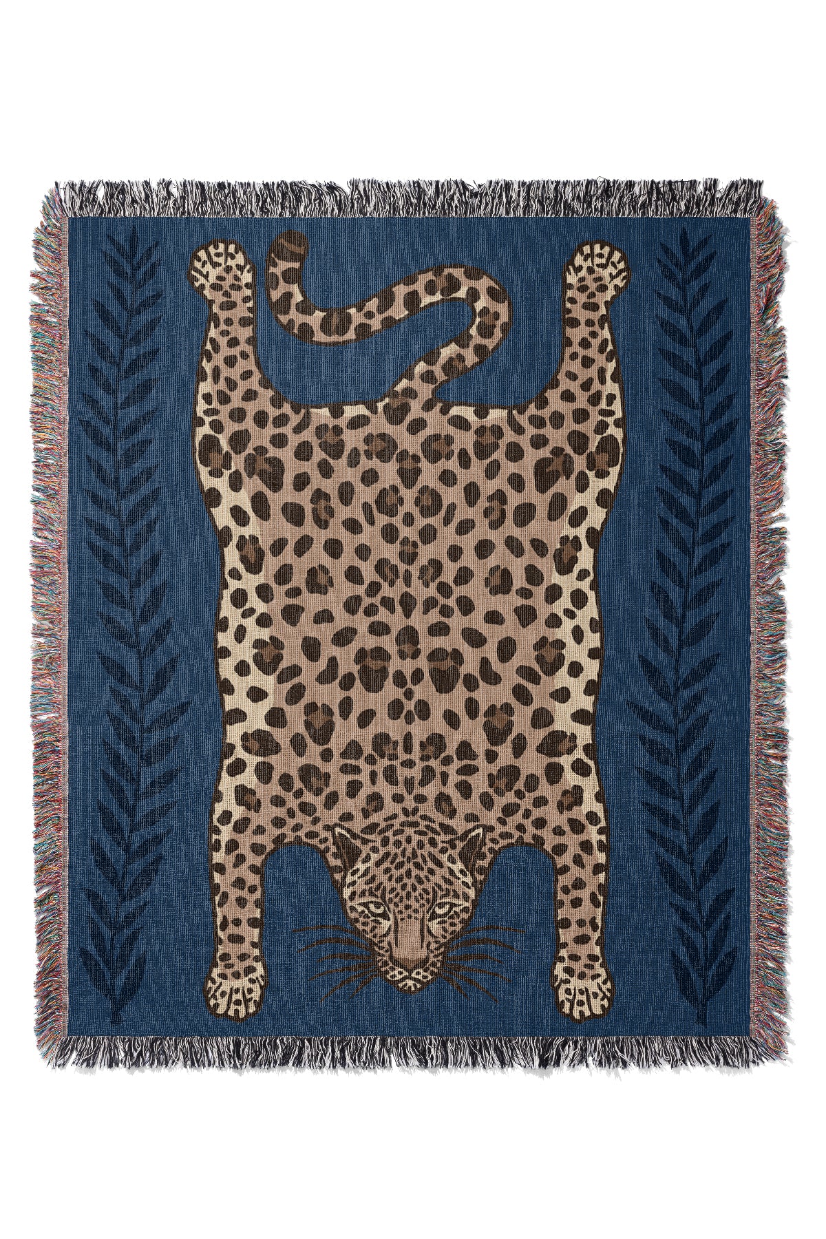 Leopard Throw Jacquard Woven Blanket (Blue) | Harper & Blake 