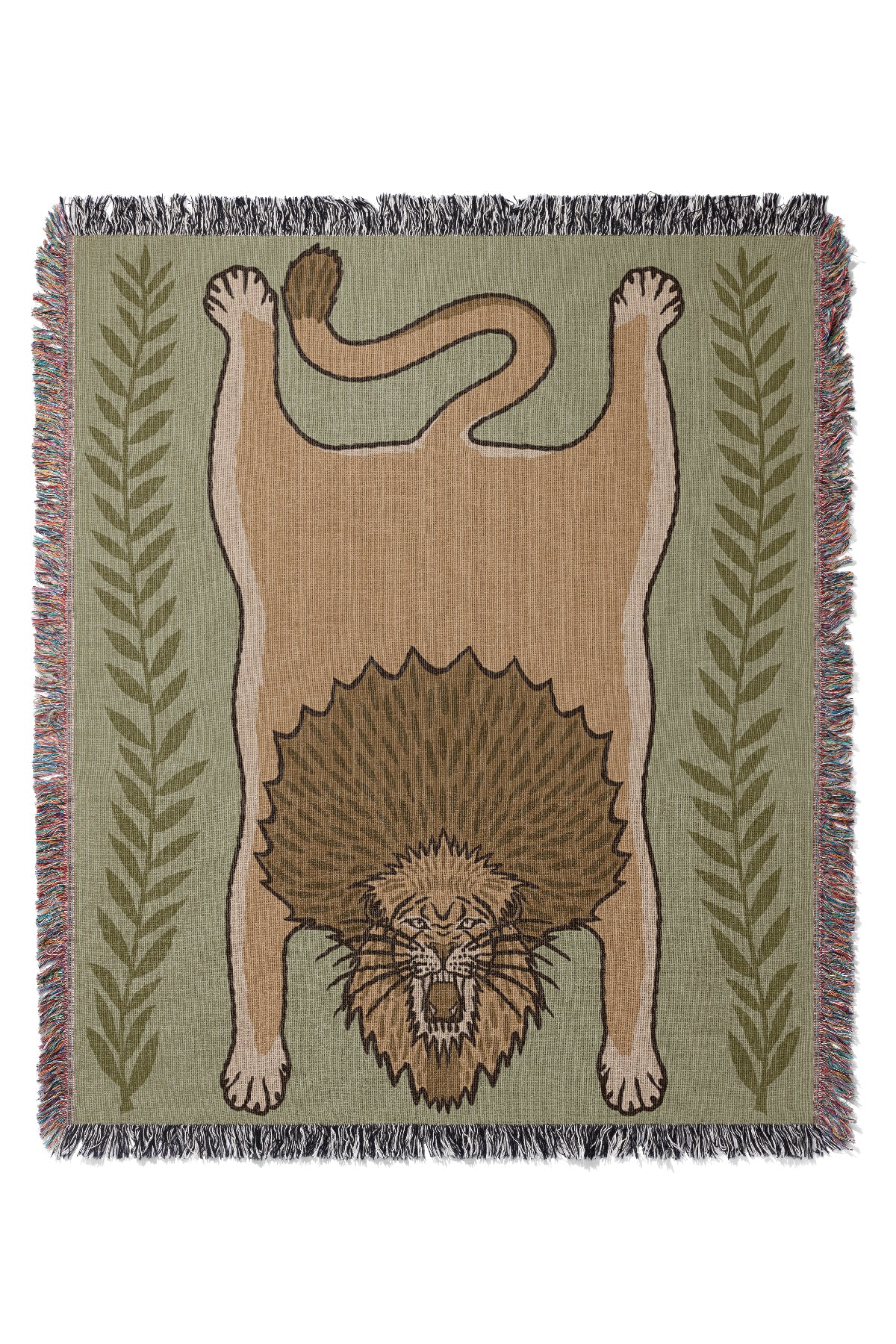 Lion Throw Jacquard Woven Blanket (Green) | Harper & Blake 
