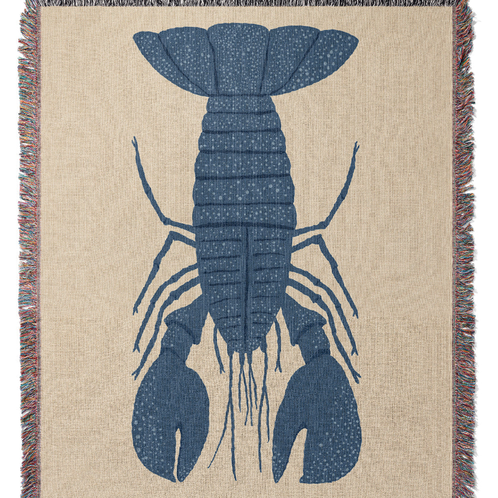 Lobster Placement Jacquard Woven Blanket (Off-White Blue) | Harper & Blake