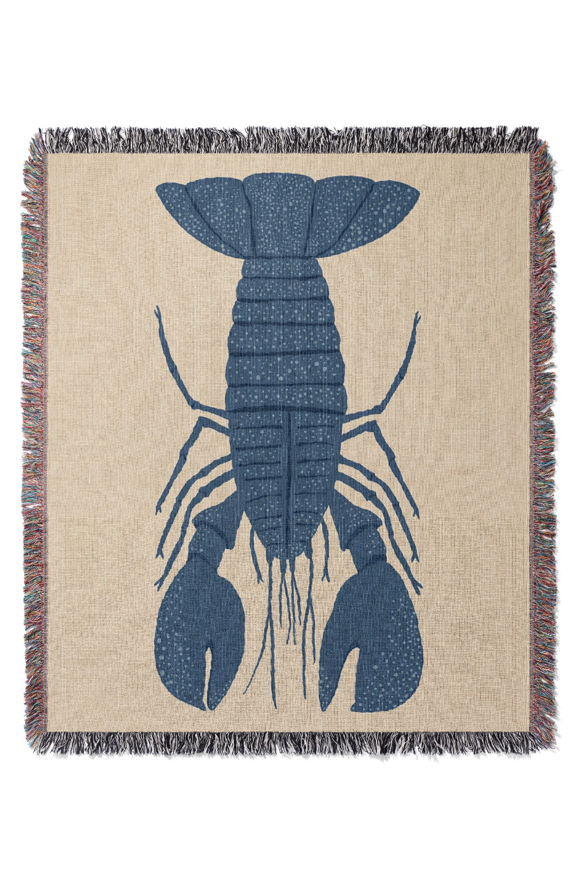 Lobster Placement Jacquard Woven Blanket (Off-White Blue) | Harper & Blake