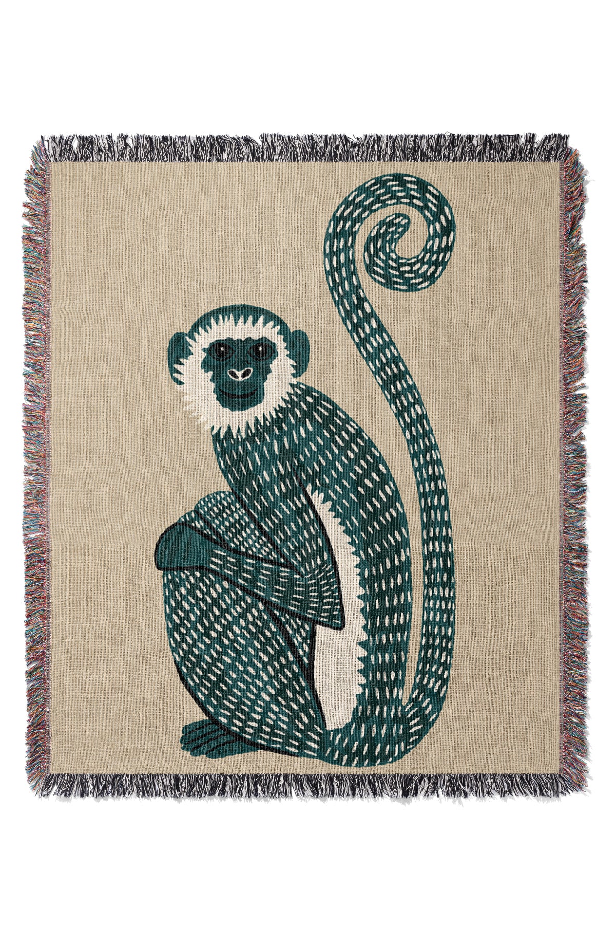 Monkey Jacquard Woven Blanket (Mint) | Harper & Blake