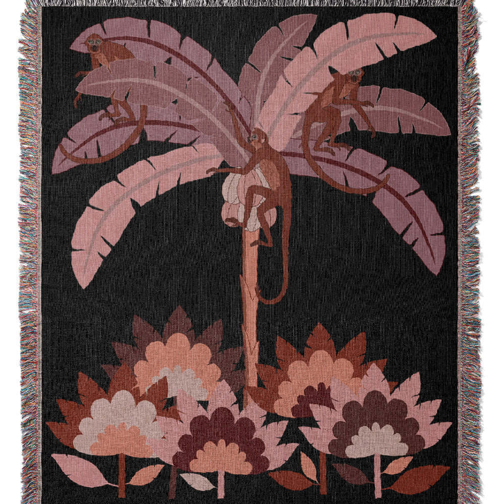 
                  
                    Monkey Kingdom Palm Tree Jacquard Woven Blanket (Black Pink) | Harper & Blake
                  
                