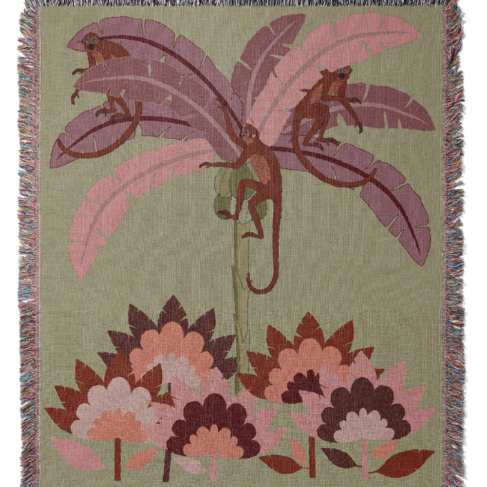 
                  
                    Monkey Kingdom Palm Tree Jacquard Woven Blanket (Green Pink) | Harper & Blake
                  
                