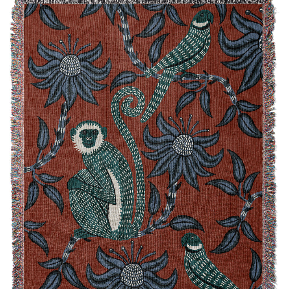 
                  
                    Monkey Parrot Jacquard Woven Blanket (Red) | Harper & Blake
                  
                