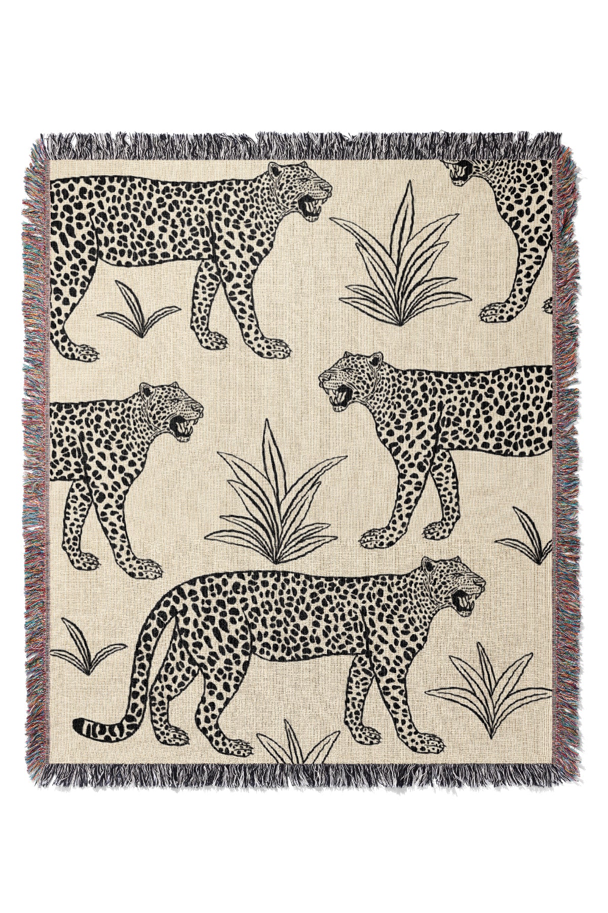 Leopard Scatter Jacquard Woven Blanket (Black & White) | Harper & Blake
