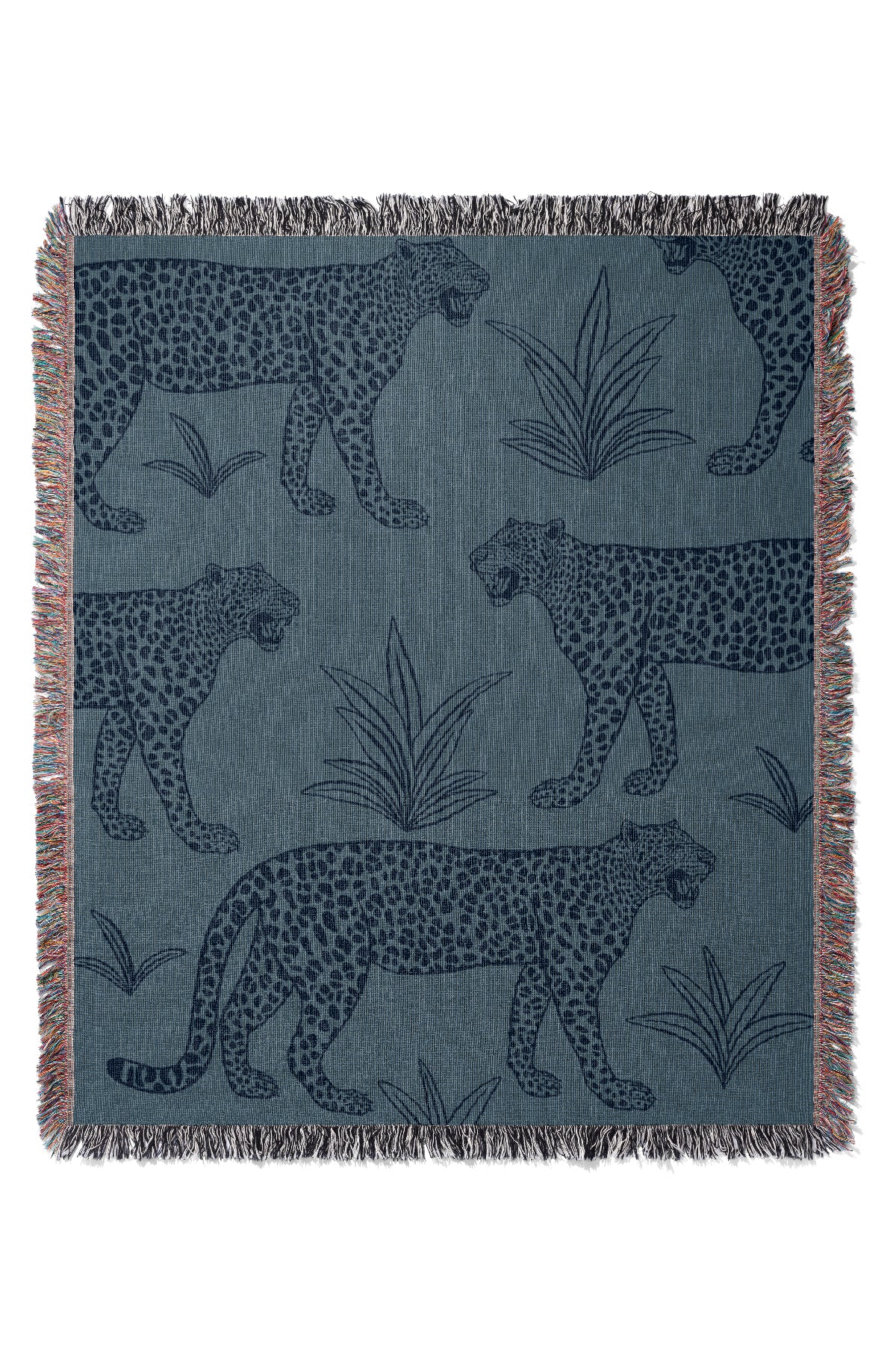 Leopard Scatter Jacquard Woven Blanket (Blue) | Harper & Blake