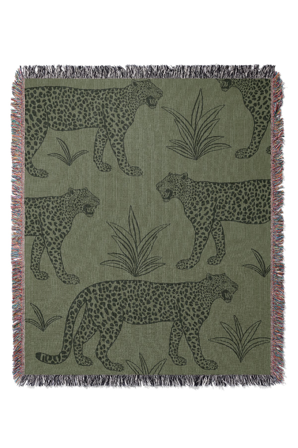 Leopard Scatter Jacquard Woven Blanket (Green) | Harper & Blake