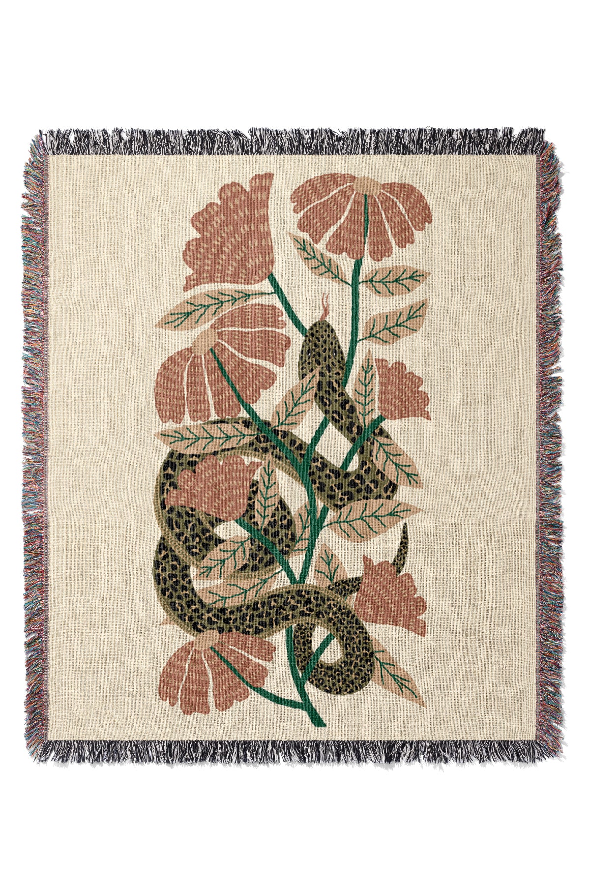 Snake & Florals Jacquard Woven Blanket (Natural) | Harper & Blake