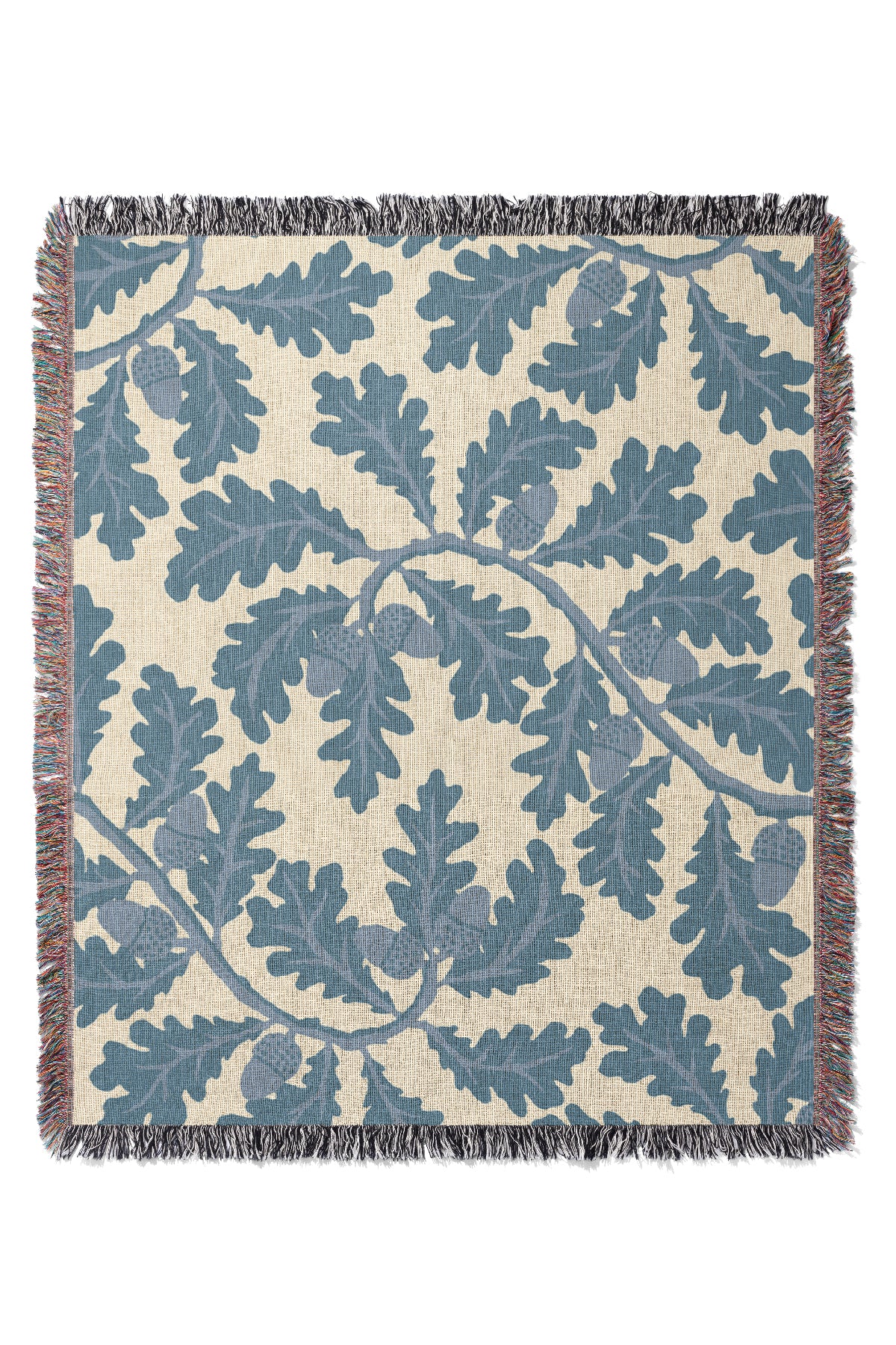 The Oak Throw Jacquard Woven Blanket (Off-White & Blue) | Harper & Blake