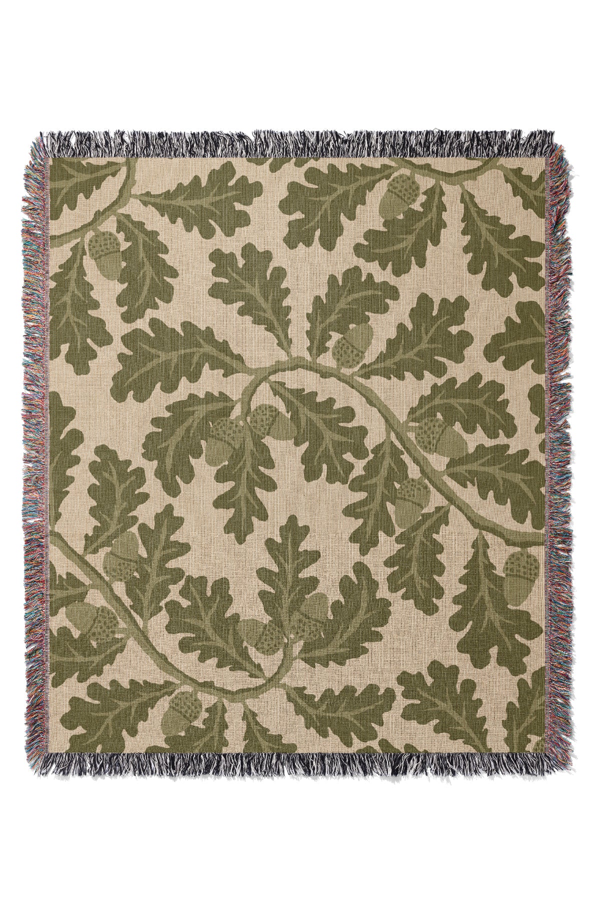 The Oak Throw Jacquard Woven Blanket (Off-White & Green) | Harper & Blake