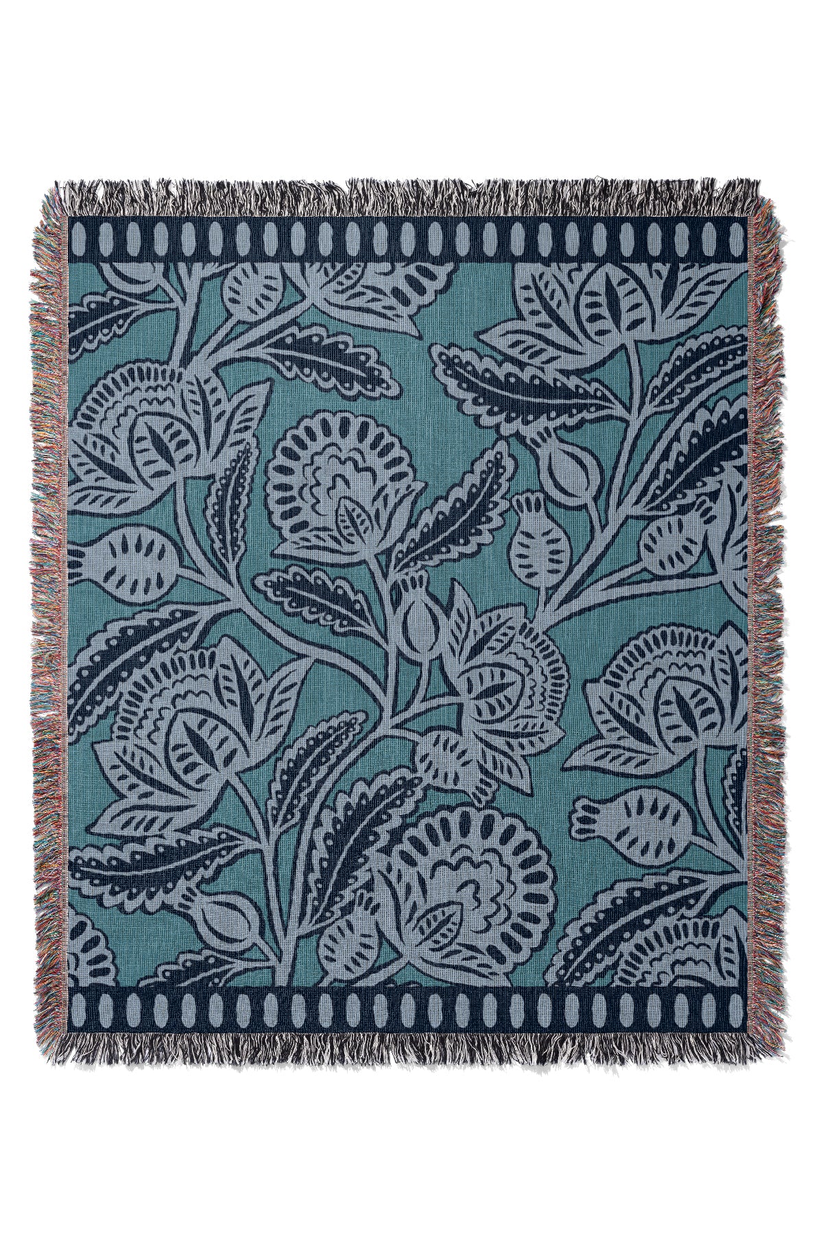 The Peony Throw Jacquard Woven Blanket (Blue) | Harper & Blake