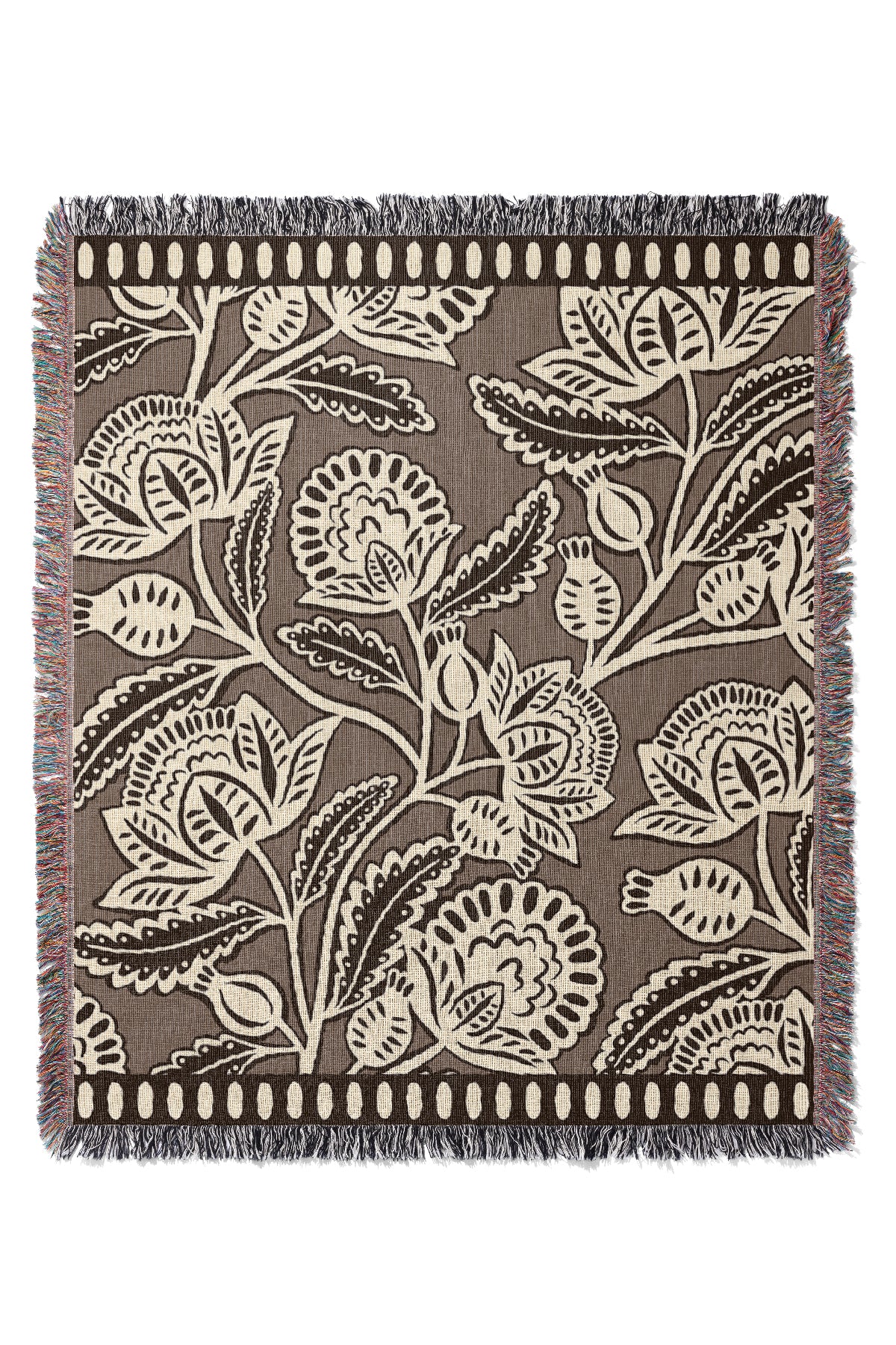 The Peony Throw Jacquard Woven Blanket (Browns) | Harper & Blake