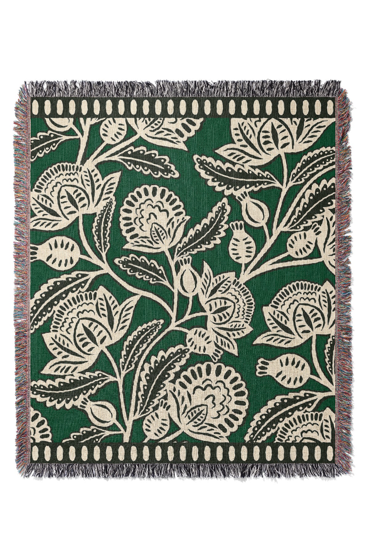 The Peony Throw Jacquard Woven Blanket (Green) | Harper & Blake