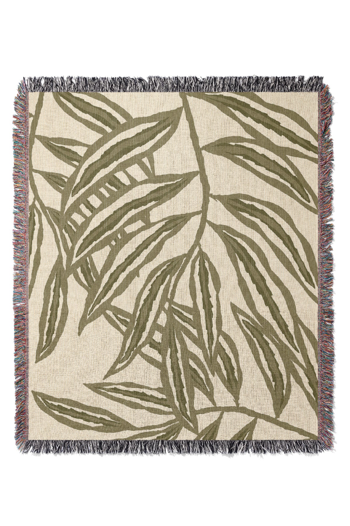 The Willow Throw Jacquard Woven Blanket (Off-White & Green) | Harper & Blake