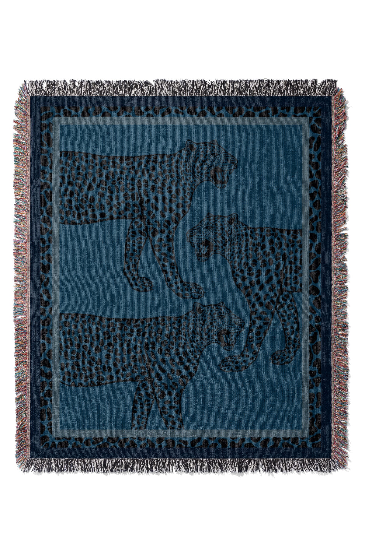 Three Leopards Jacquard Woven Blanket (Blue) | Harper & Blake